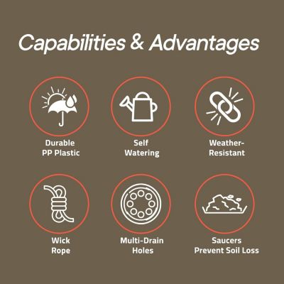 Black Self Watering Pots 20 Pack, Indoor and Outdoor Plant Pots with Wick Rope & Drainage Holes, Easy Watering Lip, Lightweight Plastic Self Watering Planter for Succulents, Houseplants, and Herbs