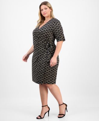 Plus Size Elbow-Sleeve Wrap Side-Tie Jersey Dress