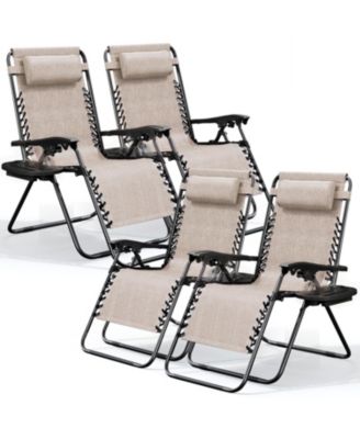 Outdoor Patio Zero Gravity Chairs Set of 4 - Reclining Lounge Chairs with Pillows & Cup Holders