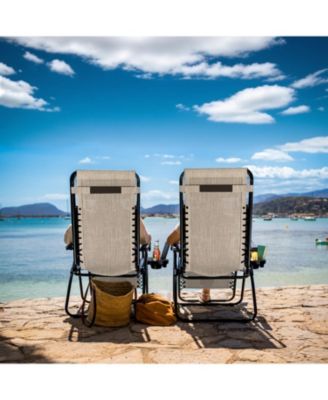 Outdoor Patio Zero Gravity Chairs Set of 4 - Reclining Lounge Chairs with Pillows & Cup Holders