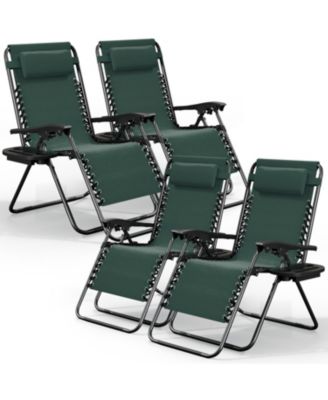 Outdoor Patio Zero Gravity Chairs Set of 4 - Reclining Lounge Chairs with Pillows & Cup Holders