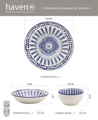 Blue Mykonos 12 Pc. Dinnerware Set, Service for 4, Exclusively at Macy's