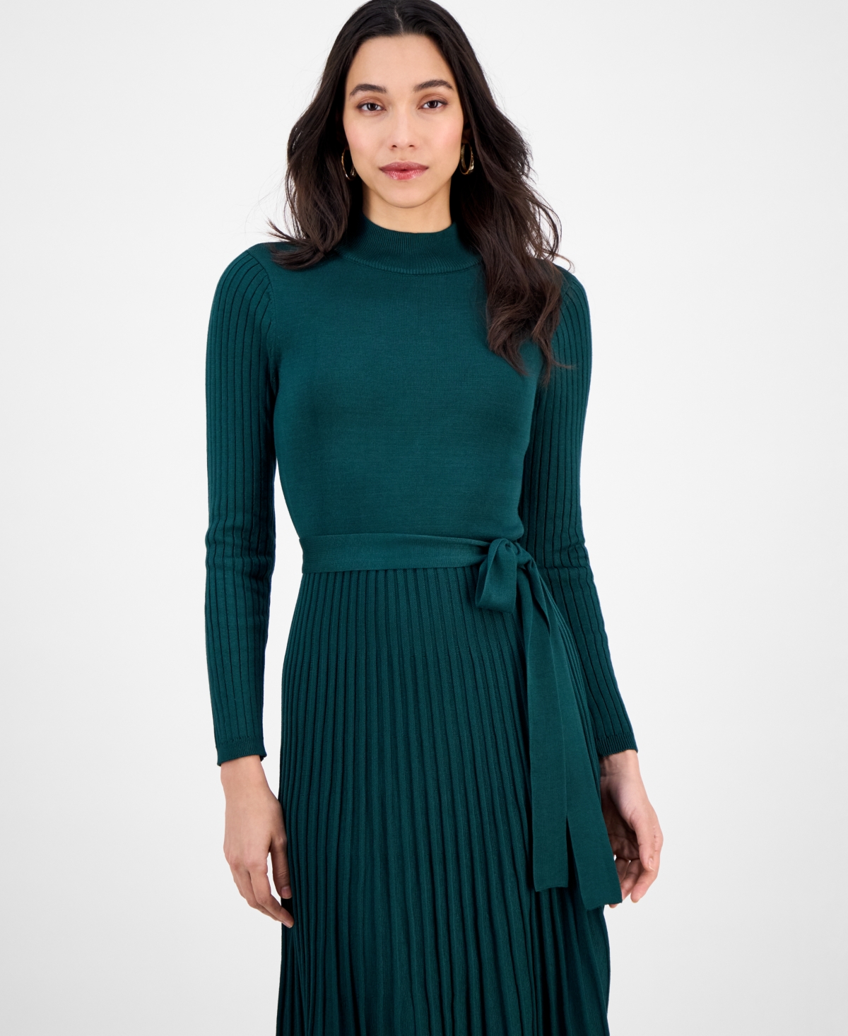 Sandra Darren Petite Pleated Midi Sweater Dress In Green