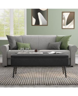 Storage Ottoman Bench, Mid-Century Modern Synthetic Leather, Black, Safety Hinges, Loads 680 lbs, Entryway & Bedroom