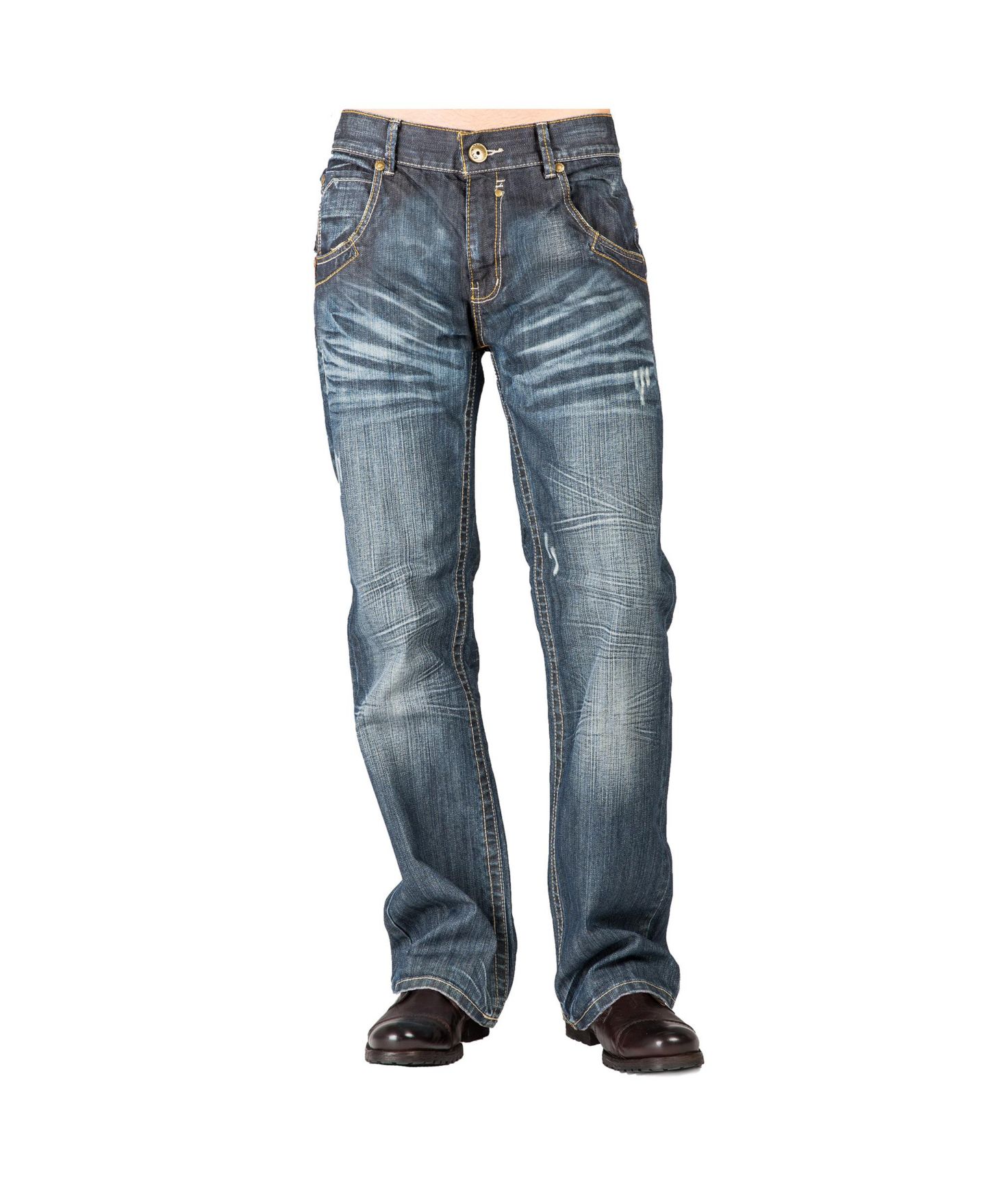 Мужские джинсы Level 7 Relaxed Bootcut Denim Distressed Jeans with Zipper Pocket, цвет: Синий — фото 1