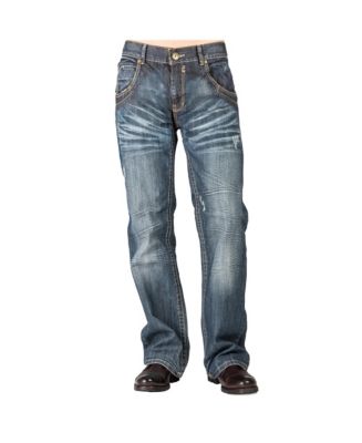 Level 7 Men's Relaxed Bootcut Denim Distressed Jeans with Zipper