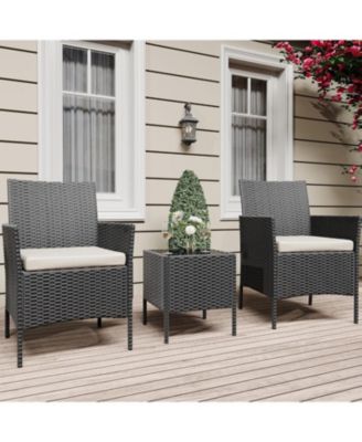 3 Piece Black PE Rattan Patio Conversation Set with 2 Chairs & Coffee Table, Outdoor Furniture for Patio, Porch, Balcony