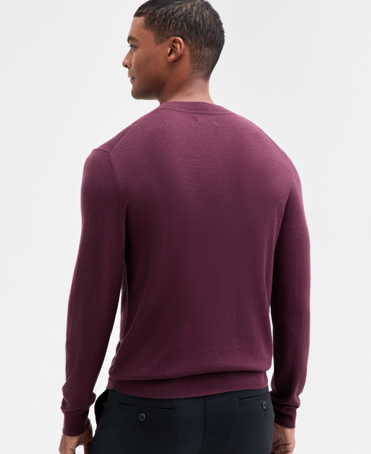 Alfani Men's Long-sleeve V-neck Merino Sweater, Created For Macy's In Burgundy