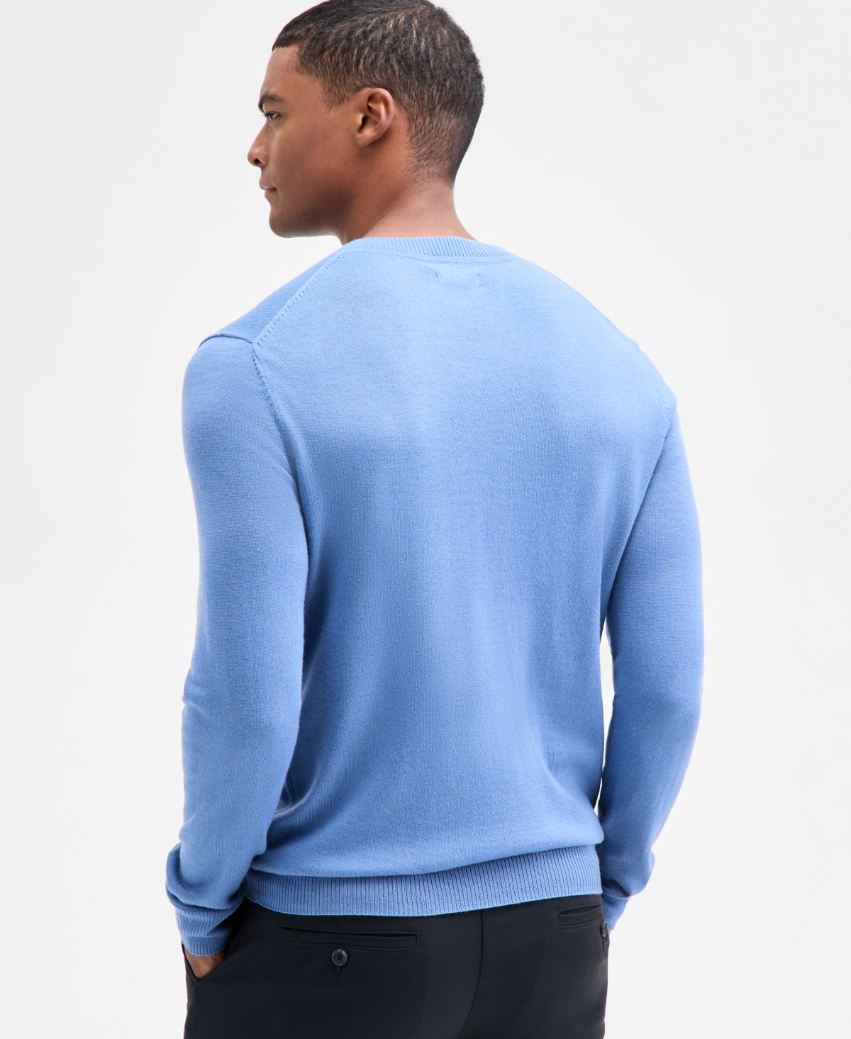 Alfani Men's Long-sleeve V-neck Merino Sweater, Created For Macy's In Blue