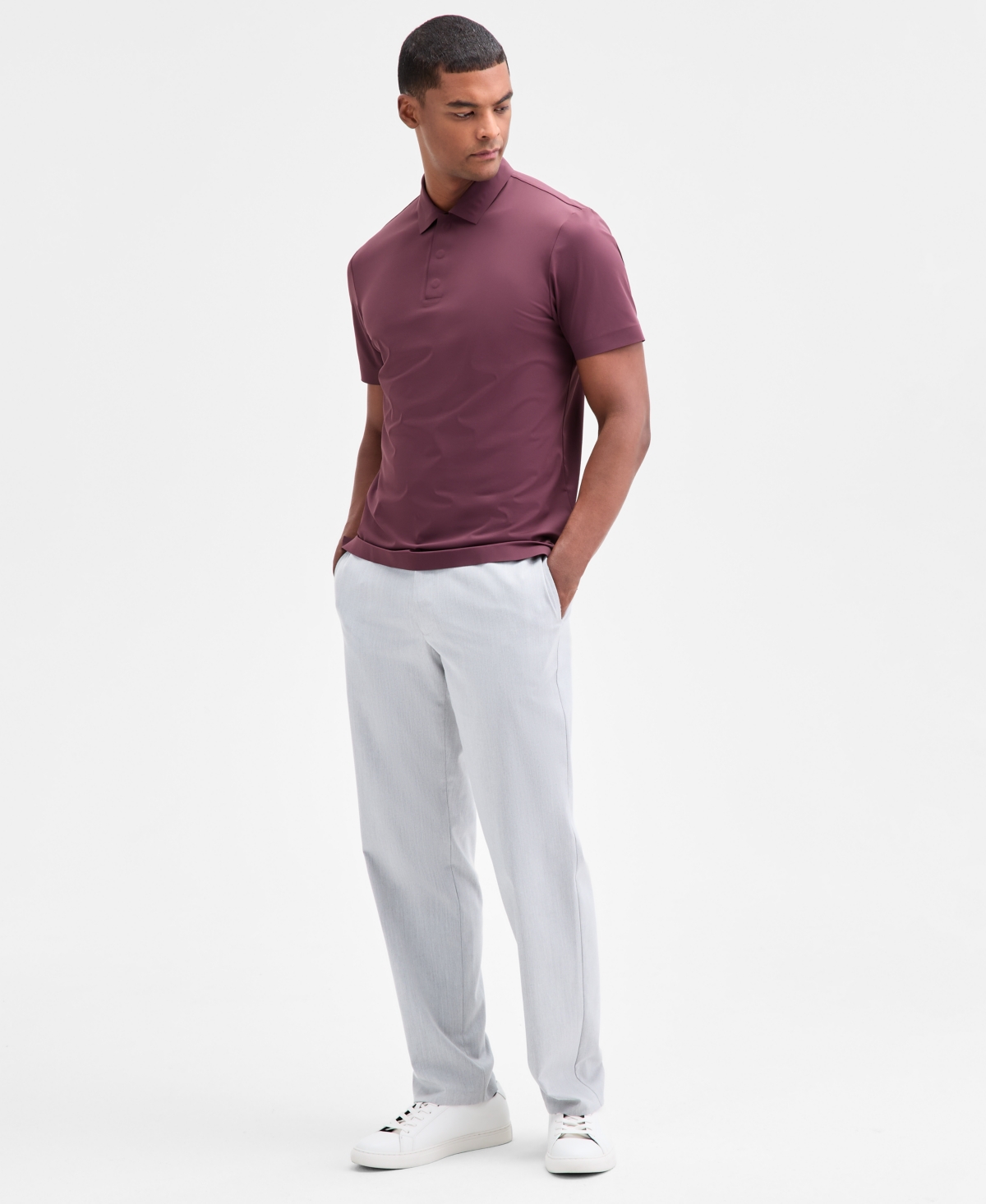 Alfani Men's Laser Cut Short Sleeve Performance Polo Shirt, Exclusively At Macy's In Purple