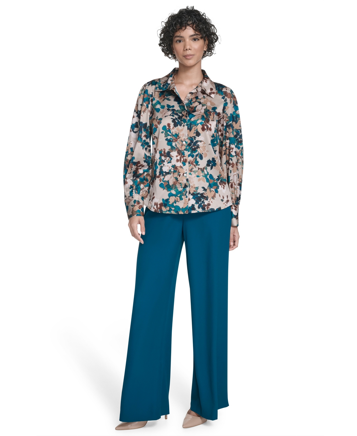 Calvin Klein Petite Printed Long Sleeves Top In Multi