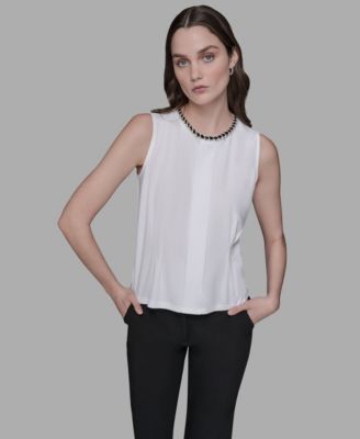 KARL LAGERFELD PARIS - Women's Embellished Pleated Top