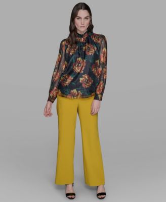 Women's Floral-Print Mock-Neck Blouse Top