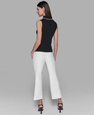 Women's Bead-Embellished Sleeveless Mock-Neck Top