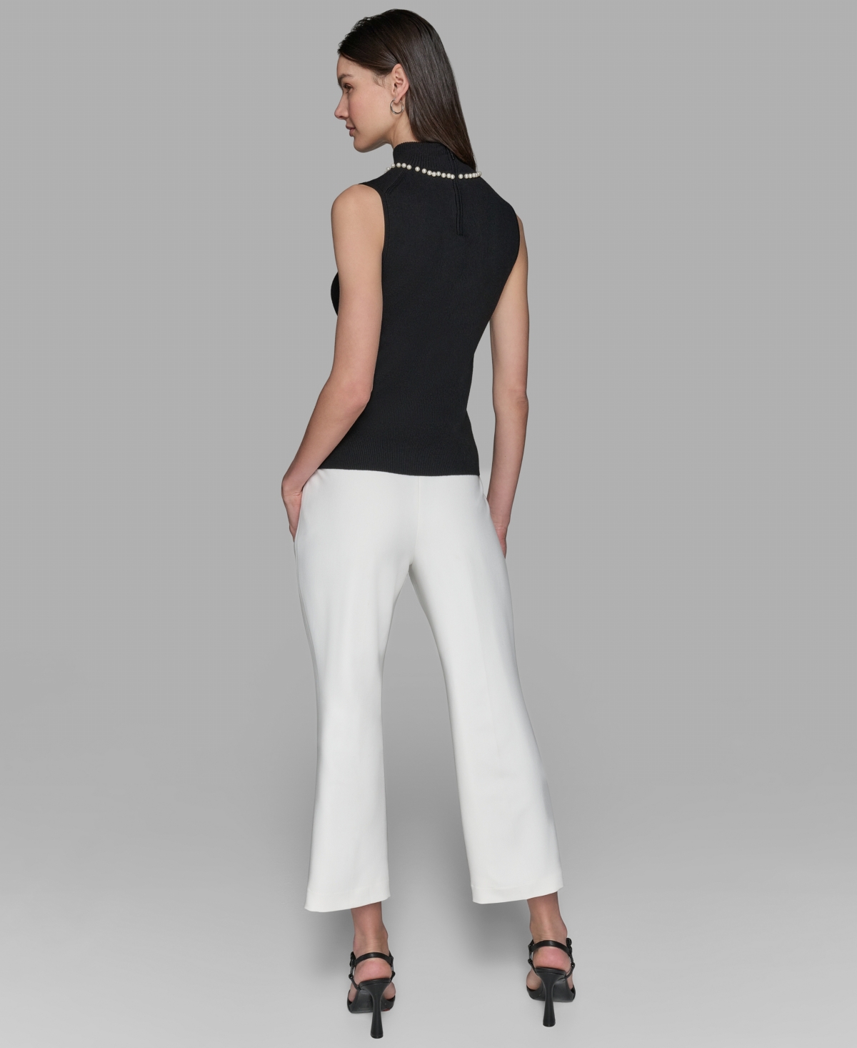 Karl Lagerfeld Women's Bead-embellished Sleeveless Mock-neck Top In Black