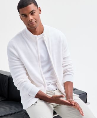 Men's Long Sleeve Zip-Front Zig-Zag Textured Sweater, Macy's Exclusive