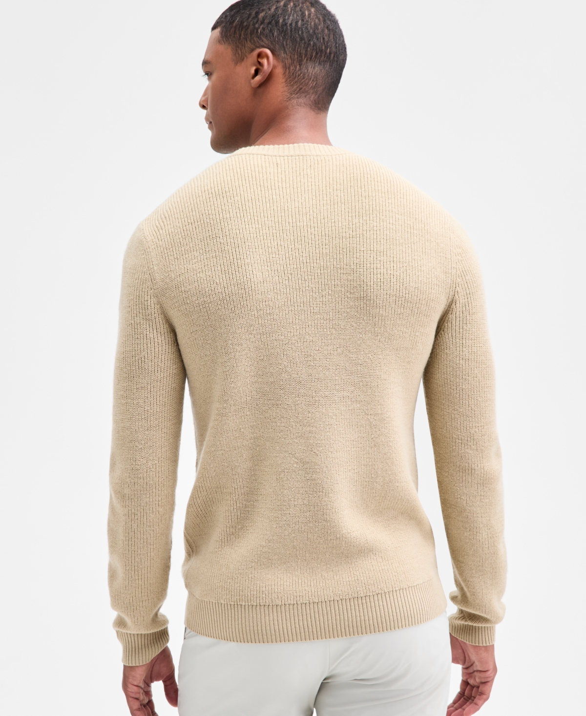 Alfani Men's Long Sleeve Basket Weave Crewneck Sweater, Macy's Exclusive In Brown