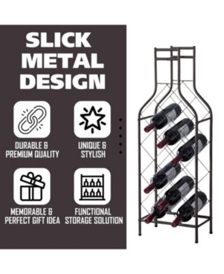 - 12 Bottles Freestanding Floor Metal Wine Rack Wine Bottle Holders Stands for Home with Bottle Shape Bar Stand for Liquor, Pewter