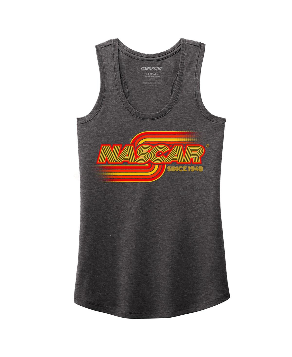 Nascar Women's Heather Charcoal Name Number Racer Back Tri-blend Tank Top In Gray