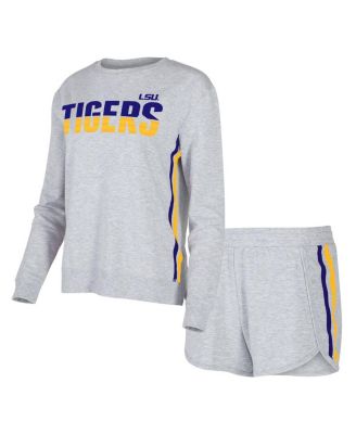 Concepts Sport - Women's Gray LSU Tigers Cedar Tri-Blend Long Sleeve Top and Shorts Sleep Set