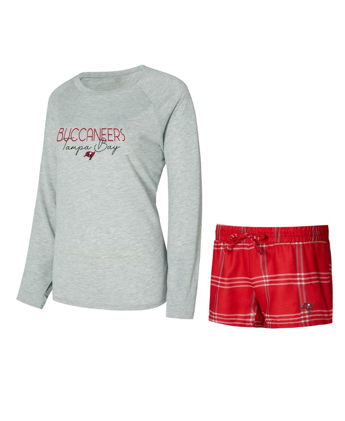 Concepts Sport Women's Red/gray Tampa Bay Buccaneers Petition Raglan Long Sleeve Top And Shorts Set In Multi