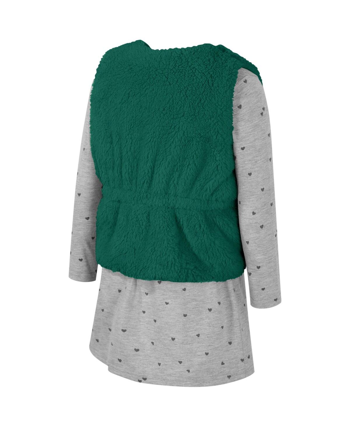 Colosseum Girls Toddler Green Michigan State Spartans Meowing Vest Dress Set In Gray
