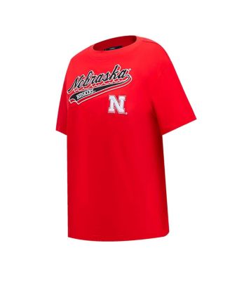 Women's Scarlet Nebraska Huskers Script Tail Oversized Boyfriend T-Shirt