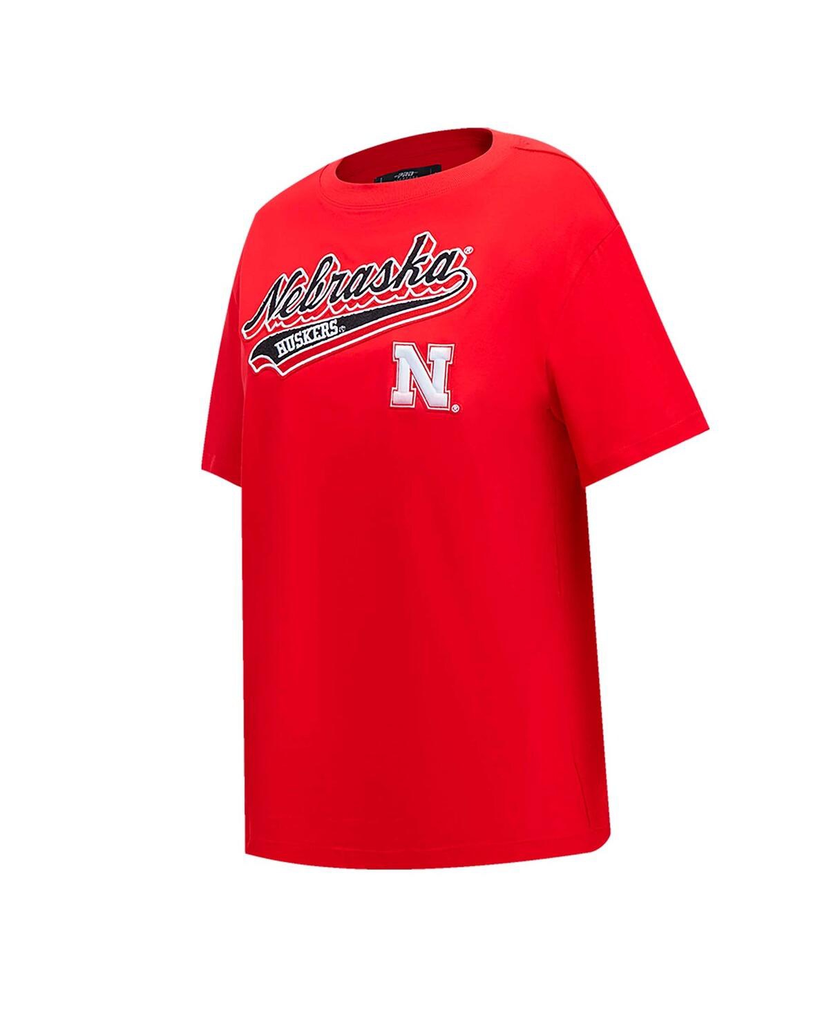 Pro Standard Women's Scarlet Nebraska Huskers Script Tail Oversized Boyfriend T-shirt In Red