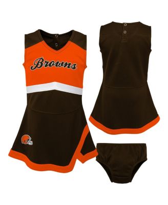 Outerstuff - Girls Preschool 2-Piece Brown Cleveland Browns Cheer Captain Jumper Dress with Bloomers Set