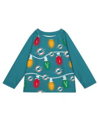 Toddler 2-Piece Miami Dolphins Garland Holiday Long Sleeve Pajama Set