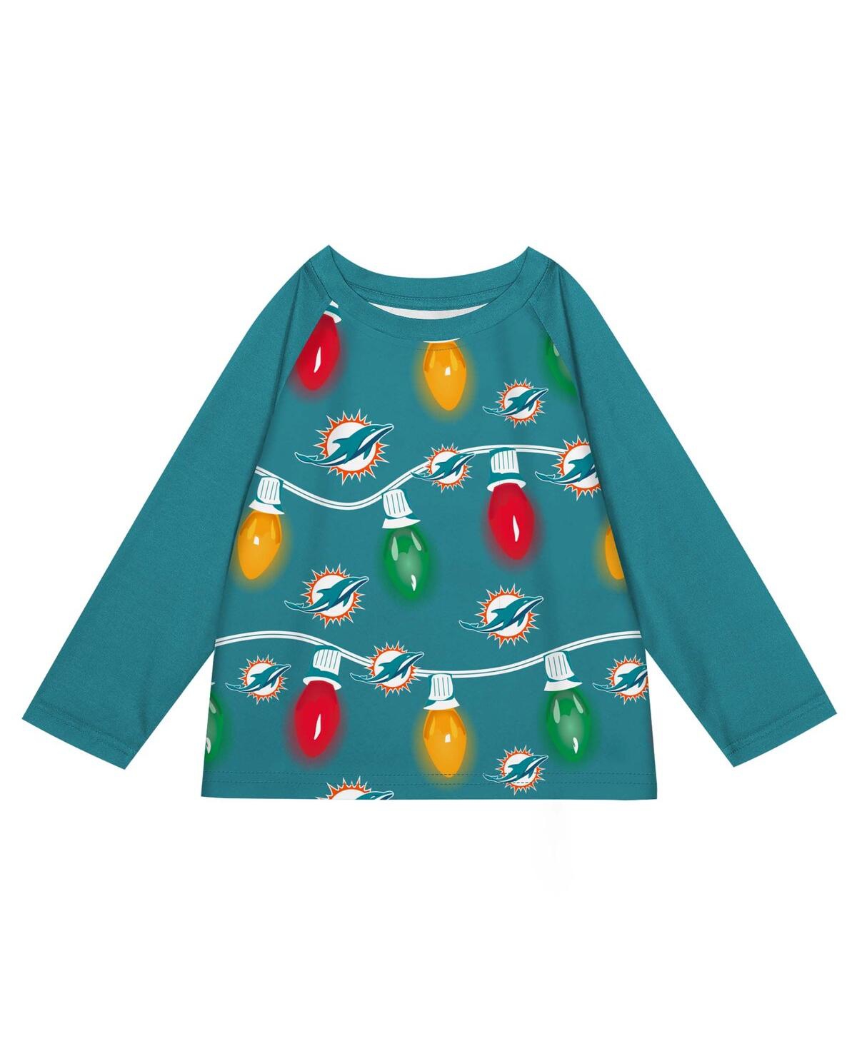 Outerstuff Toddler 2-piece Miami Dolphins Garland Holiday Long Sleeve Pajama Set In Green