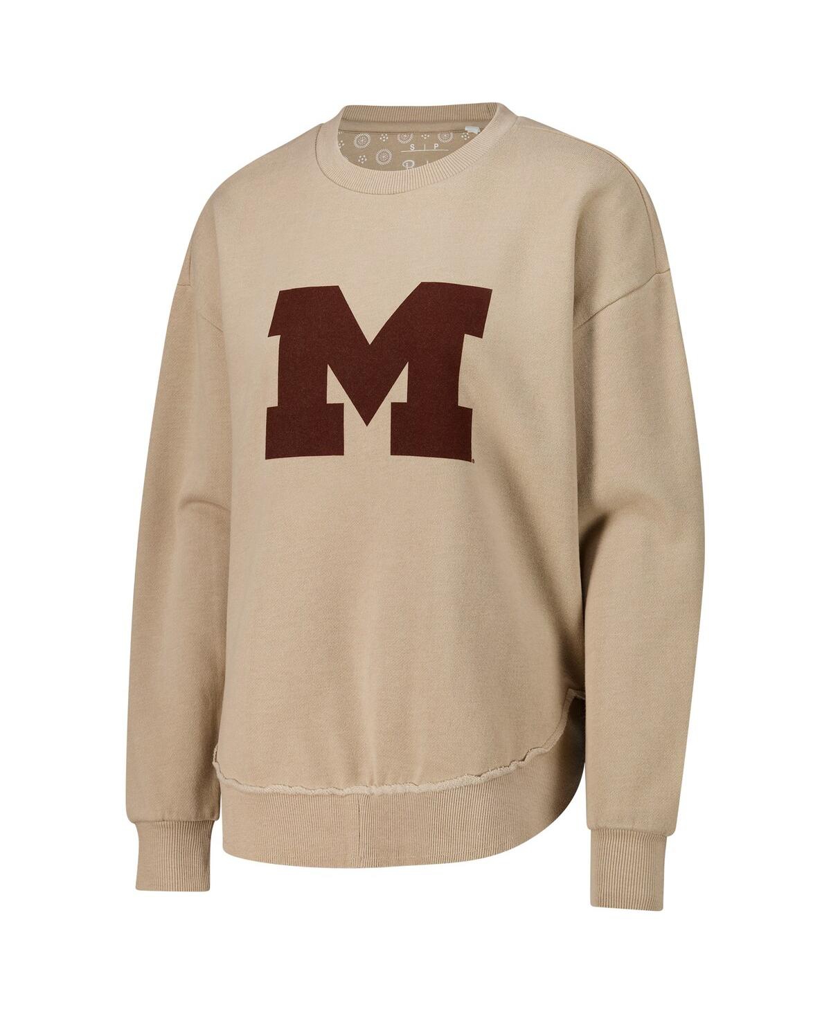 Pressbox Women's Tan Michigan Wolverines Poncho Fleece Pullover Sweatshirt In Brown