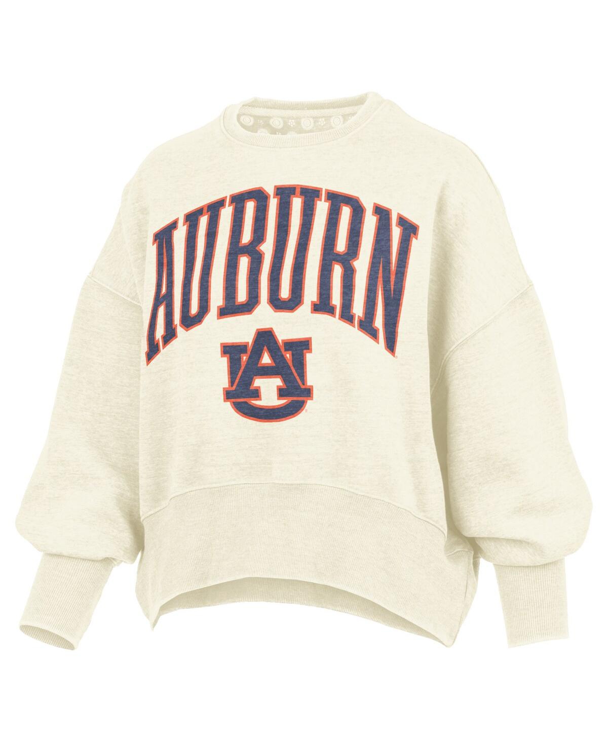 Pressbox Women's Natural Auburn Tigers Oversized Waist-length Crewneck Sweatshirt In Brown