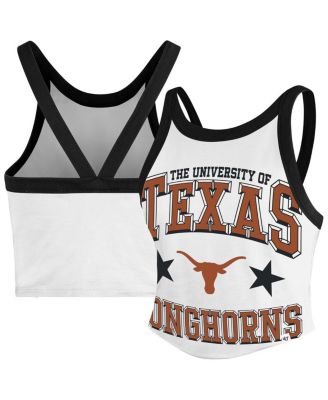 '47 Brand - Women's White Texas Longhorns Energize Sporty Cropped Racerback Tank Top