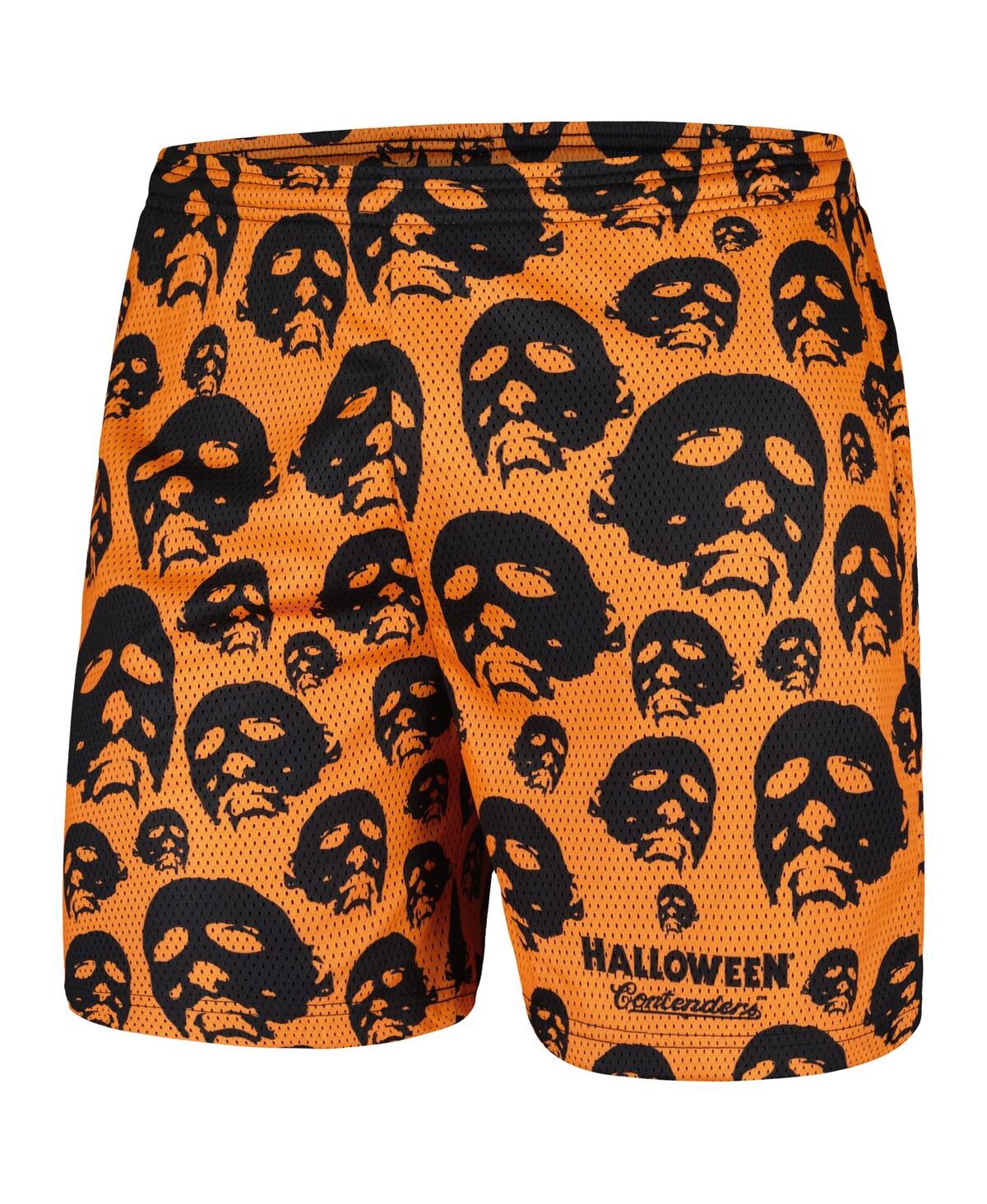 Contenders Clothing Men's Orange Halloween Mask Off Mesh Active Shorts In Orange