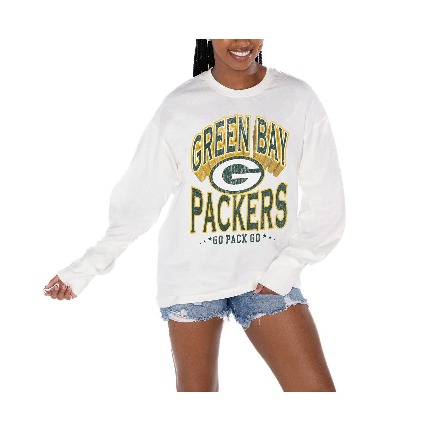 Женская футболка Gameday Couture White Green Bay Packers Time Out Oversized Long Sleeve — фото 1