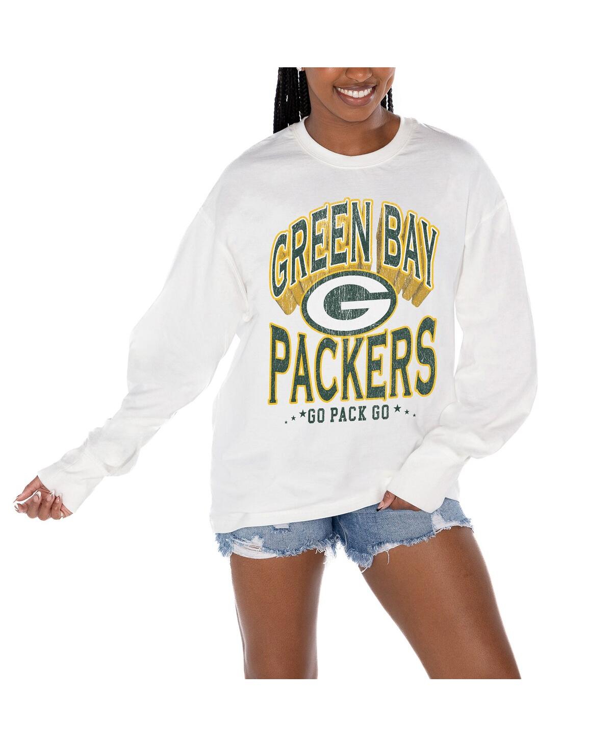 Gameday Couture Women's White Green Bay Packers Time Out Oversized Long Sleeve T-shirt