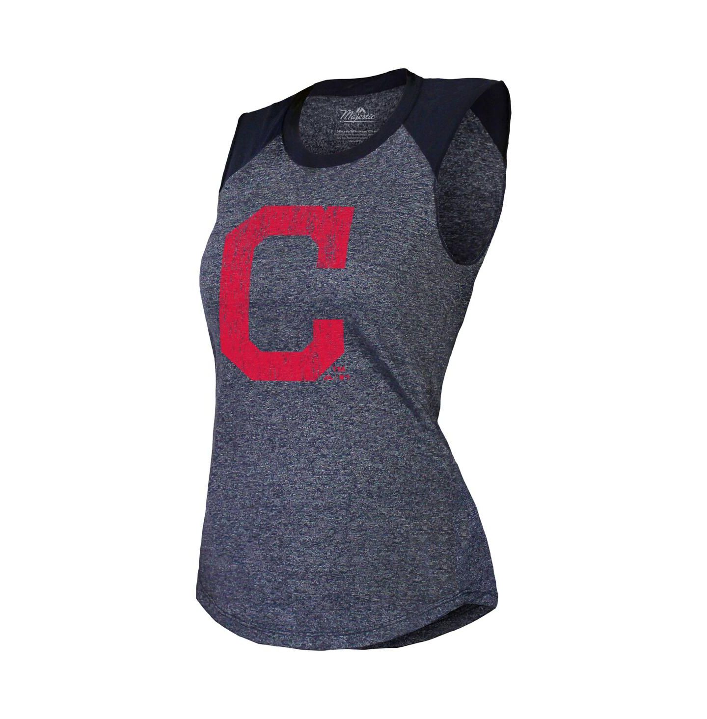 Женский топ Majestic Threads Navy Cleveland Indians Tri-Blend Raglan Muscle — фото 3