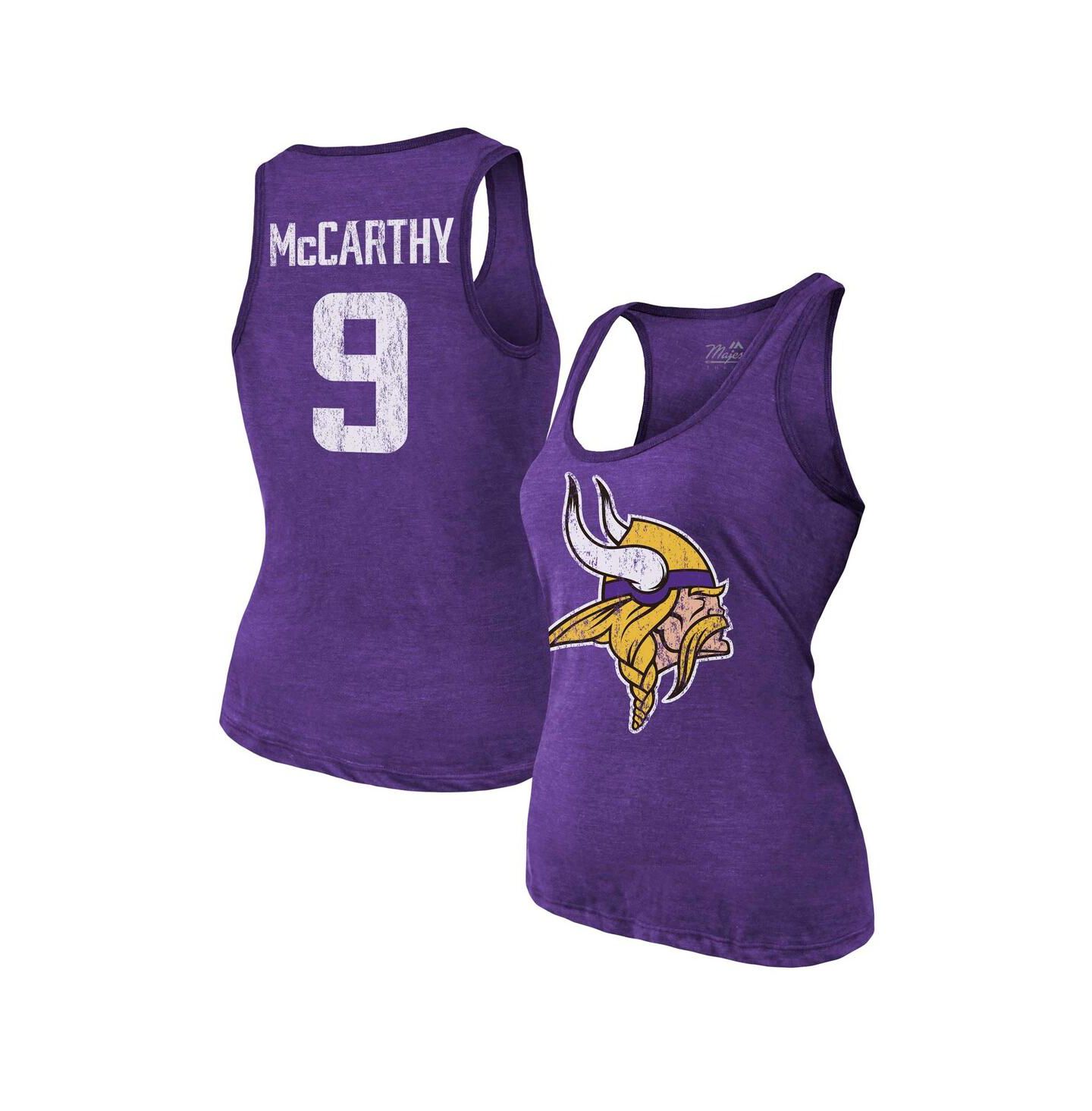 Женский топ Majestic Threads J.J. McCarthy Purple Minnesota Vikings Name & Number Tri-Blend Scoop Neck — фото 1