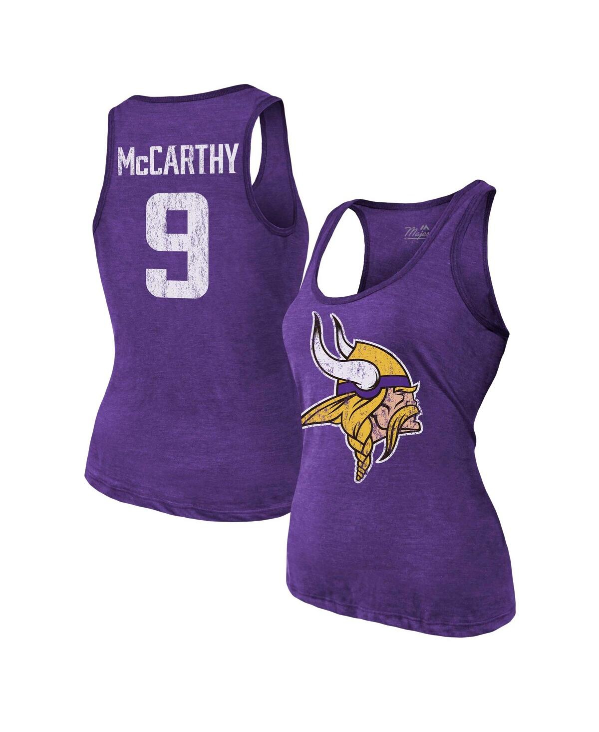 Majestic Threads Women's J.j. Mccarthy Purple Minnesota Vikings Name Number Tri-blend Scoop Neck Tank Top In Purple