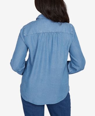 Petite Needlepoint Embroidered Button Front Top