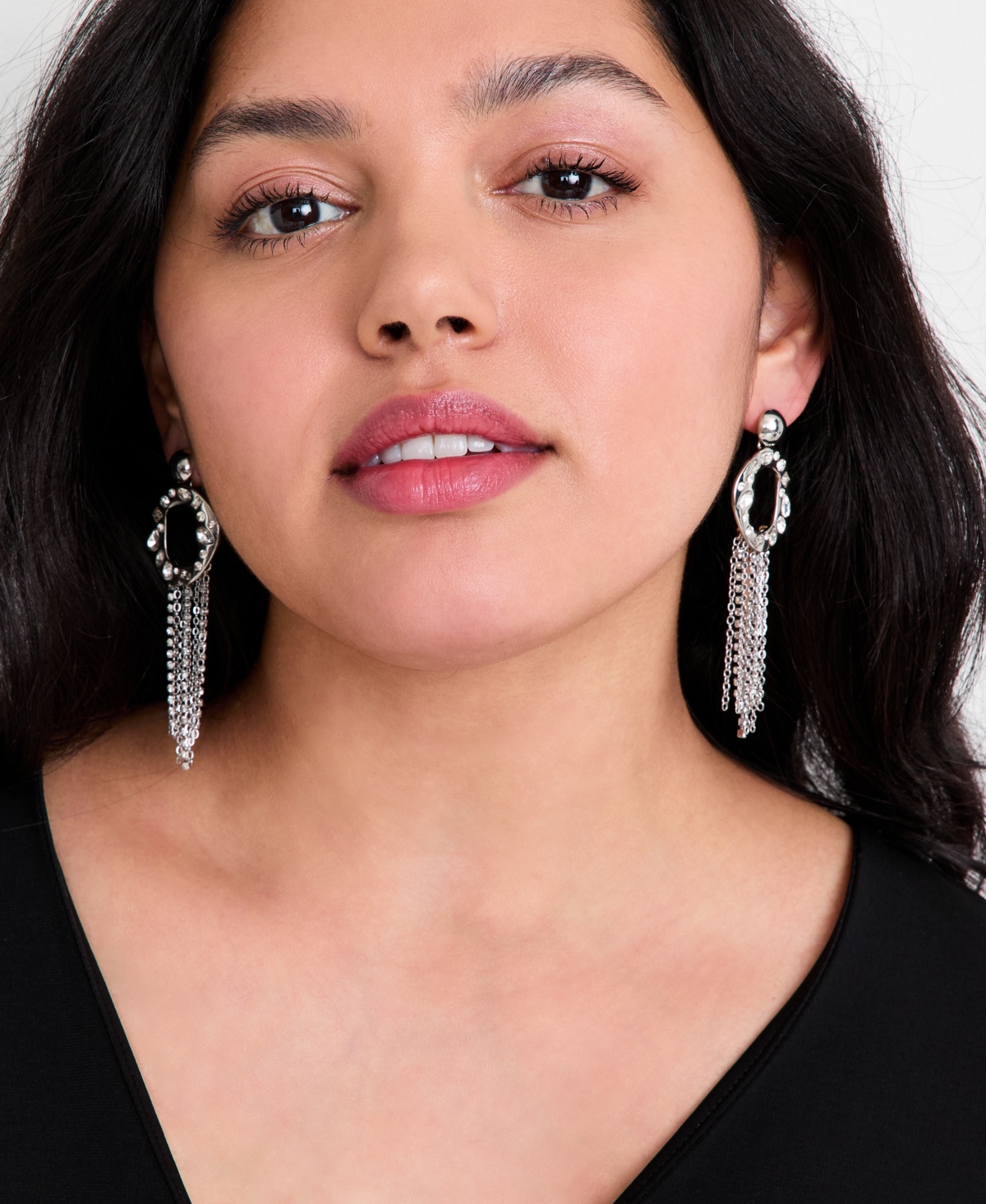 Inc International Concepts Crystal Circle & Fringe Statement Earrings, Macy's Exclusive In Metallic