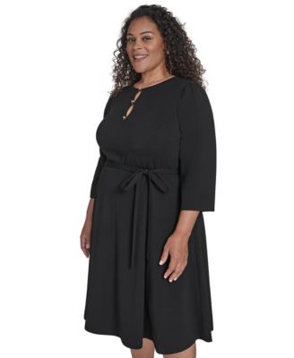 Plus Size Jewel Neck Fit and Flare Dress