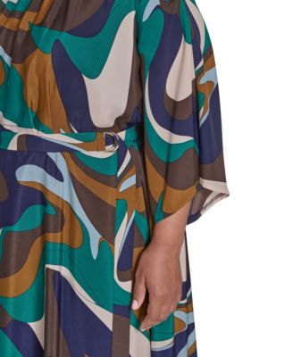 Plus Size Dolman Sleeve Jewel Neck Belted Dress