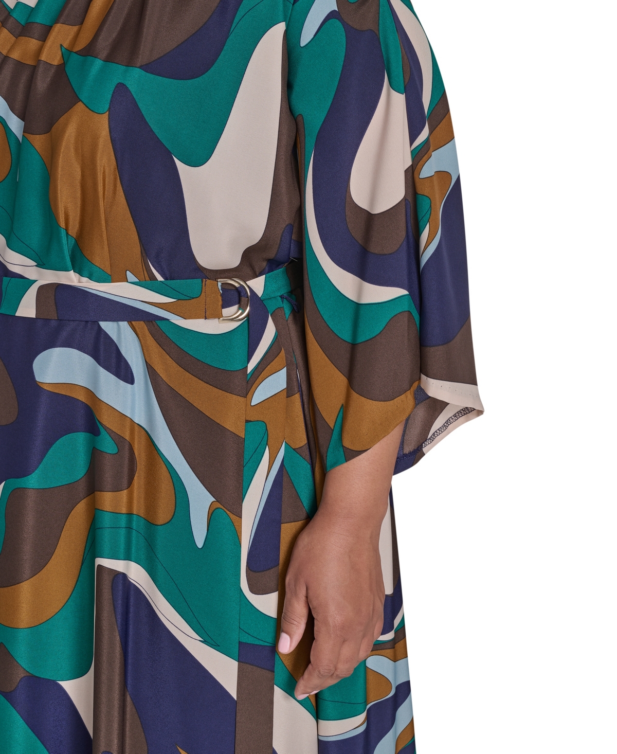 Jessica Howard Plus Size Dolman Sleeve Jewel Neck Belted Dress In Multi