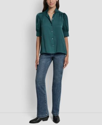 DKNY Jeans - Women's Stand Collar Puff-Sleeve Shirt