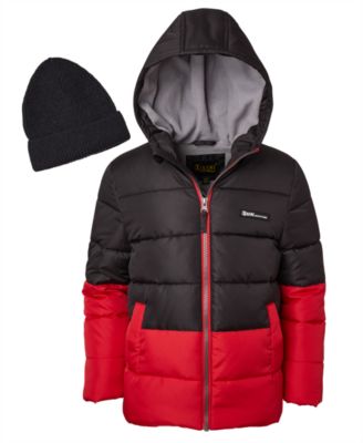 Big Boys' Color Blocked Ripstop Puffer Jacket with Beanie