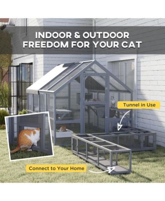 Large Catio Outdoor Cat Enclosure with Waterproof Cover,