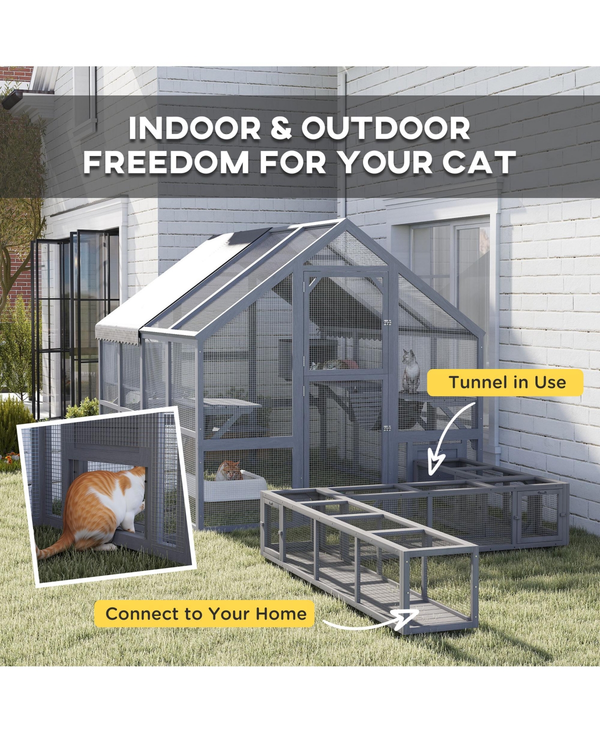 PawHut Large Catio Outdoor Cat Enclosure with Waterproof Cover