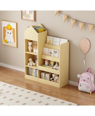 Light Brown Wood Kids Bookshelf Toy Storage Organizer with Bookcase for Books, Toys